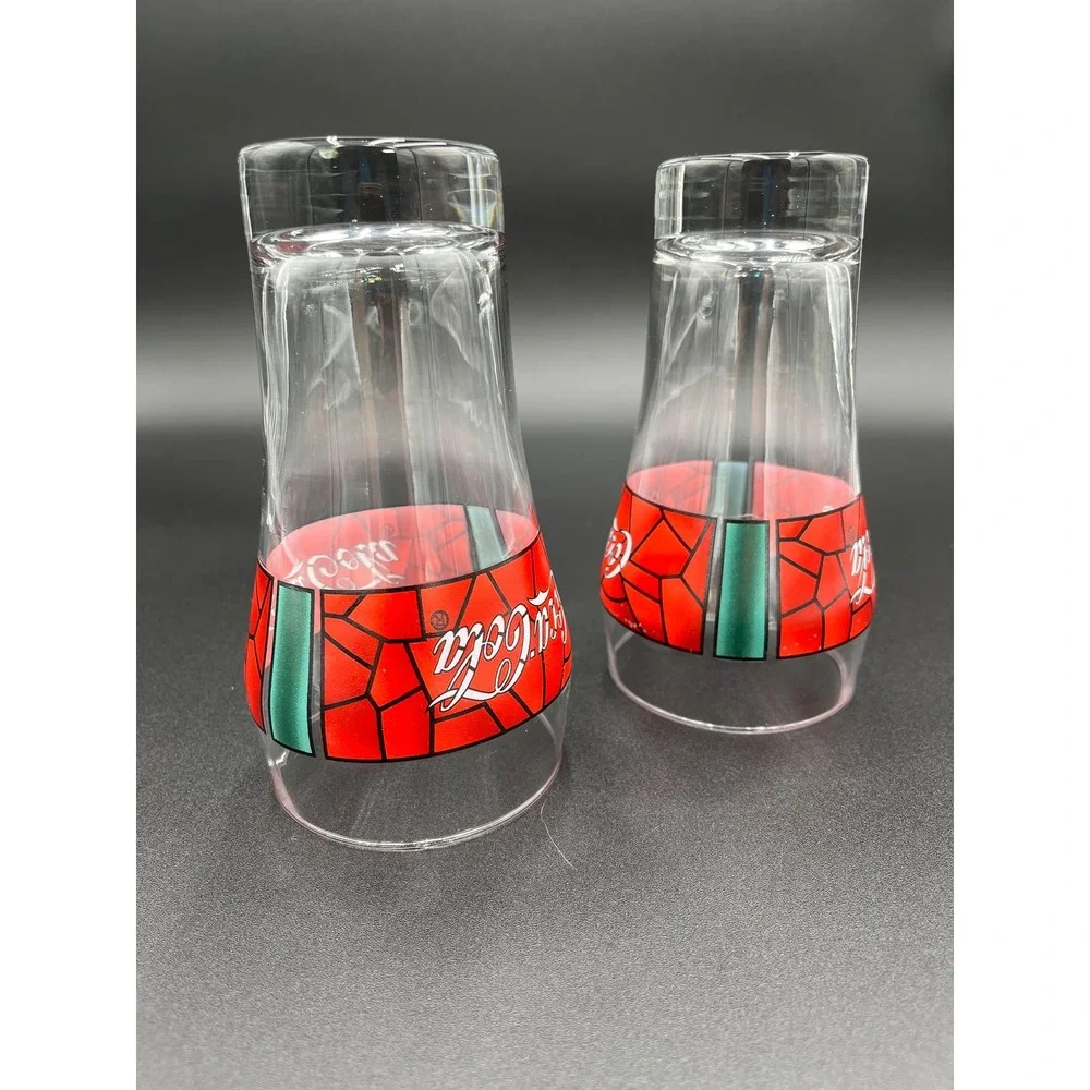 Vintage Coca Cola Stained Glass Set - Christmas Coke Glasses